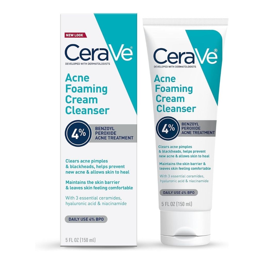 CeraVe Acne Foaming Cream Cleanser packaging on a white background