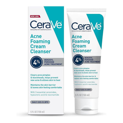 CeraVe Acne Foaming Cream Cleanser packaging on a white background