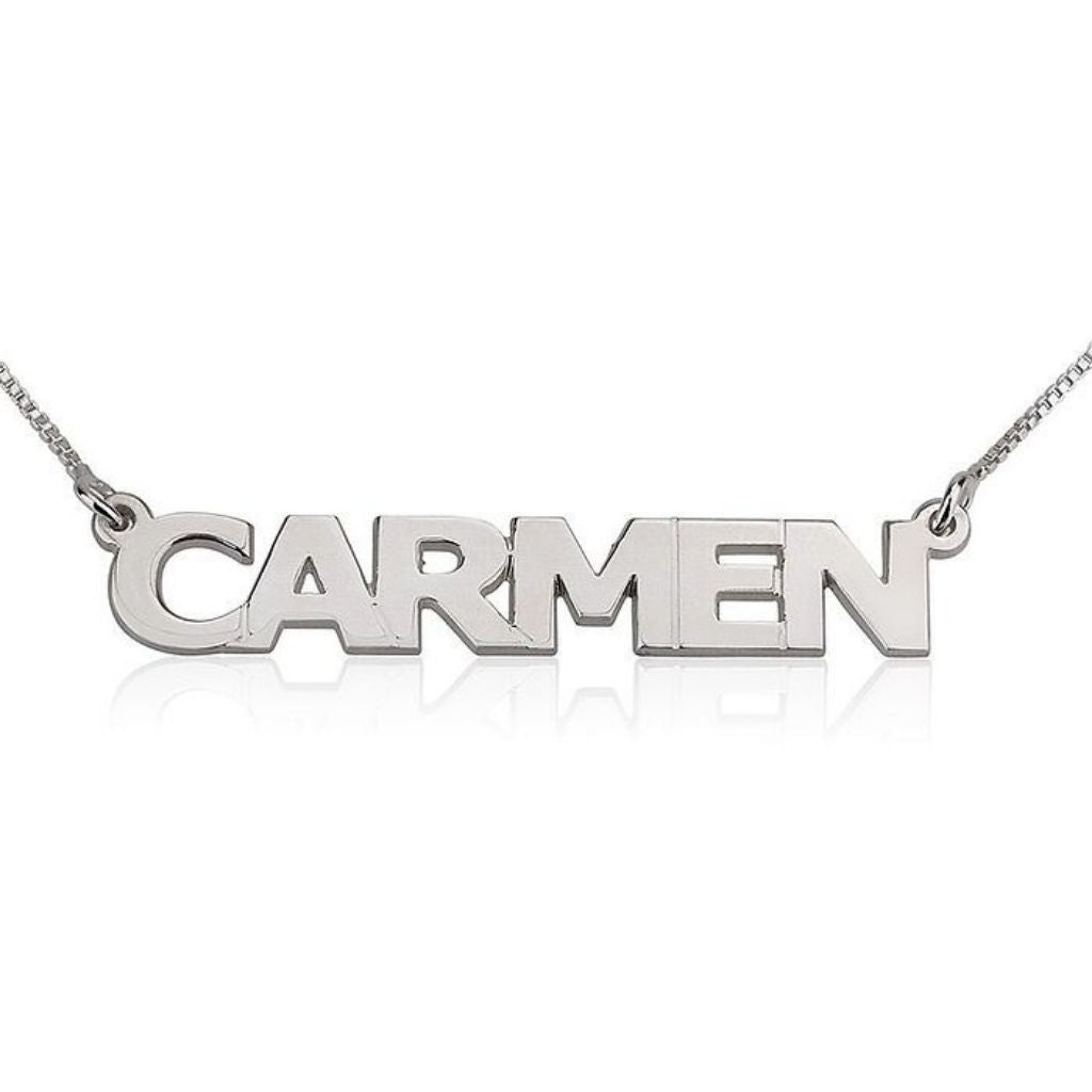 Silver 'CARMEN' necklace on a white background