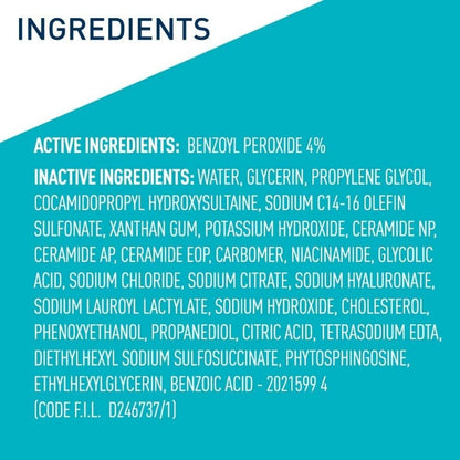 List of active and inactive ingredients on a blue background