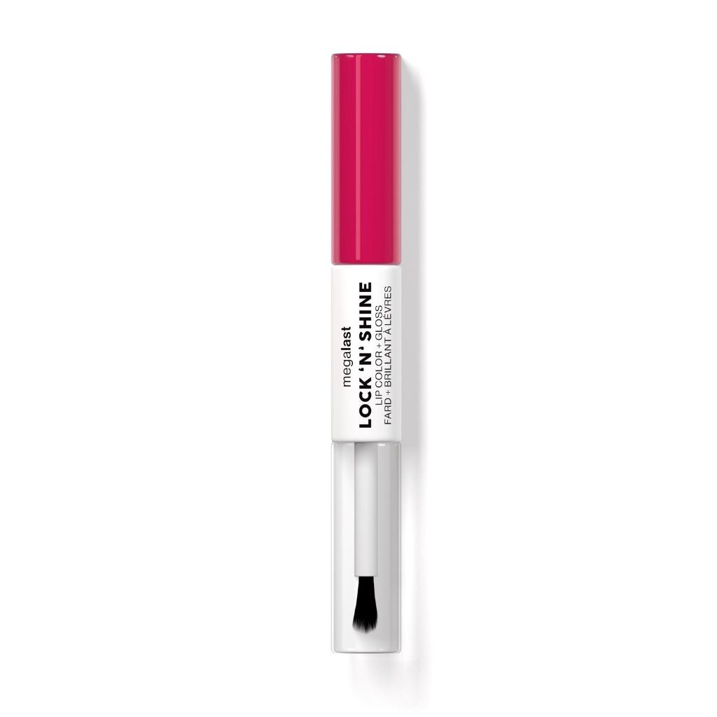 Mehazast Lock 'N' Shine hair product with pink cap and white body on a white background