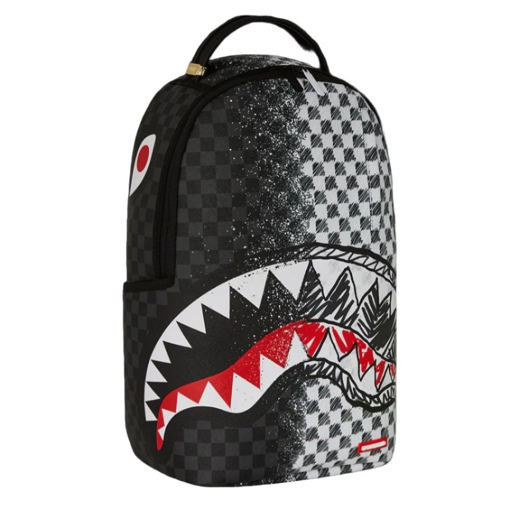 Sprayground Grey Check Scribble Split Deluxe Backpack