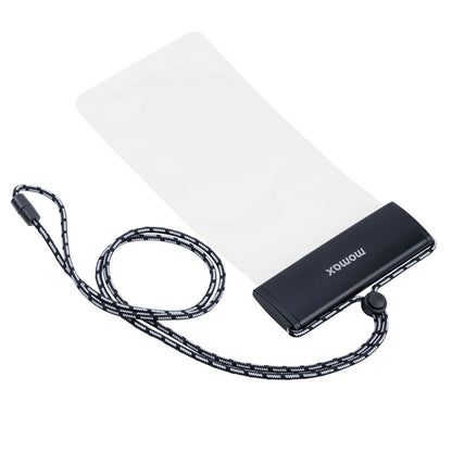 Black power bank with lanyard on a white background