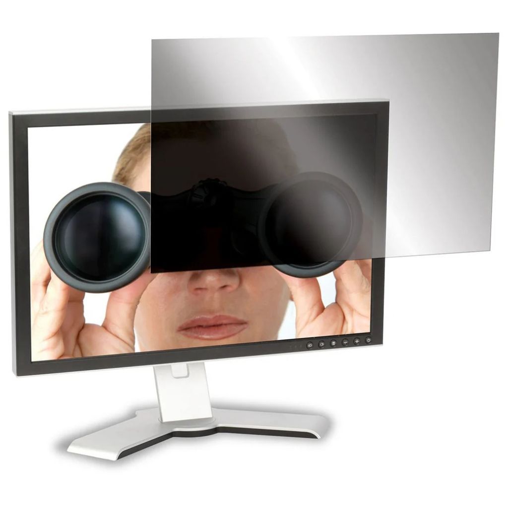 Computer monitor with a privacy screen filter on a white background