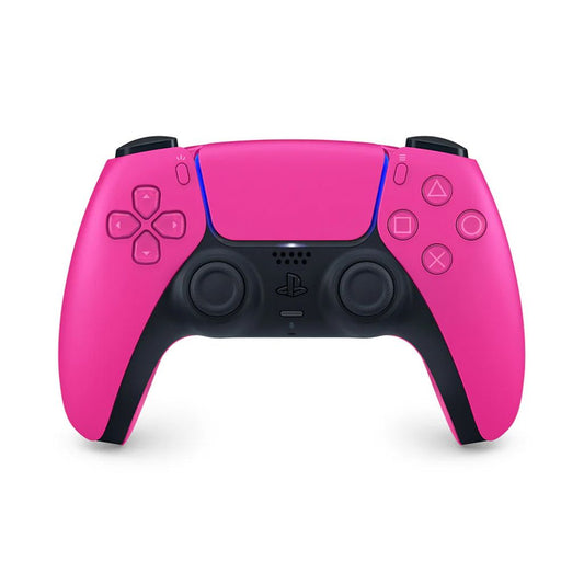 Pink gaming controller with black accents on a white background