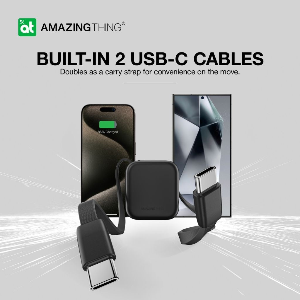 At Thunder Go 10000 mAh Power Bank With Built-In 2 Usb-C Cables