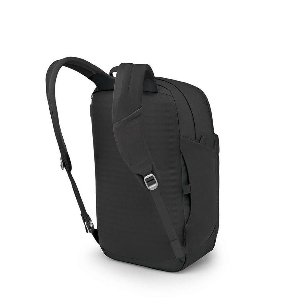 Black backpack on a white background