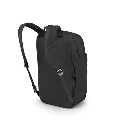 Black backpack on a white background