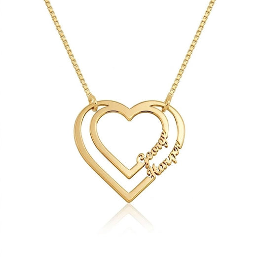 Personalised Name Double Heart Pendant Necklace