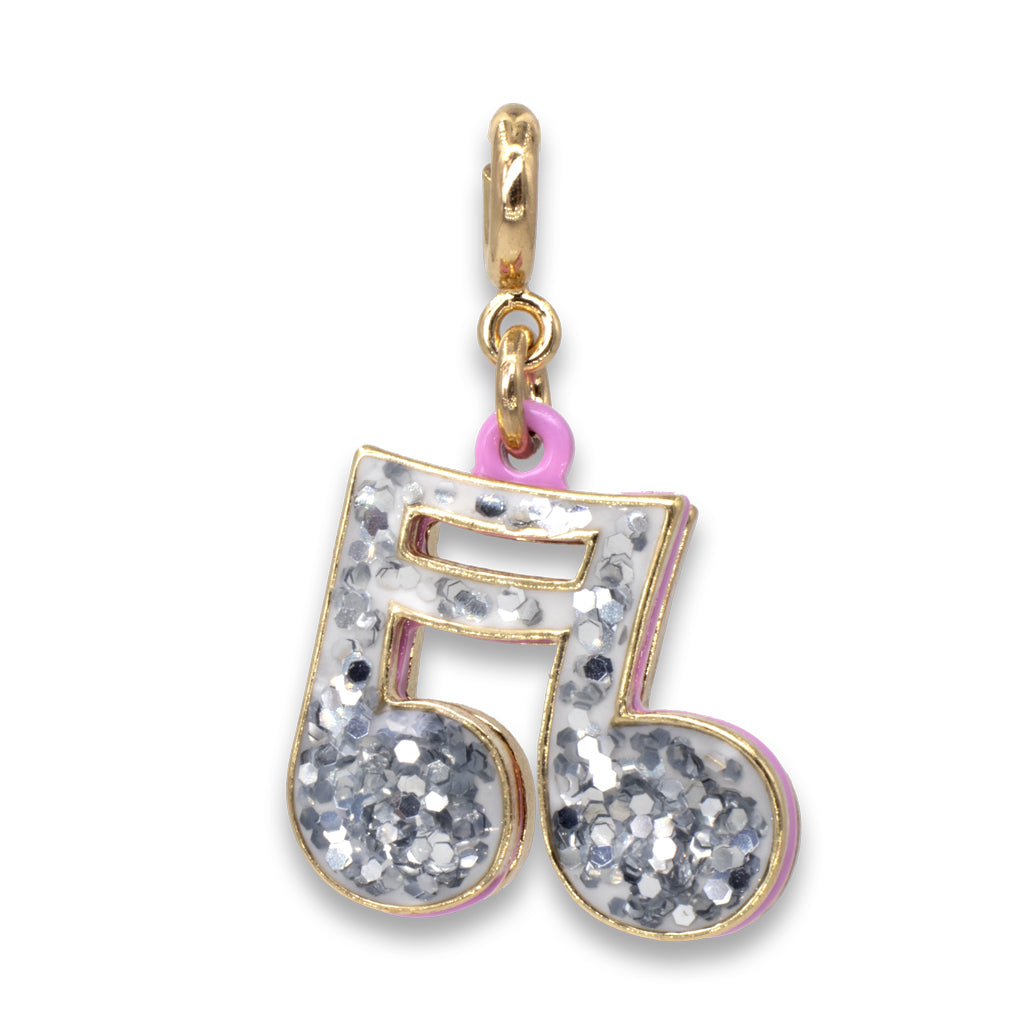 Glittery number 5 charm with gold outline on a white background