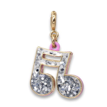 Glittery number 5 charm with gold outline on a white background