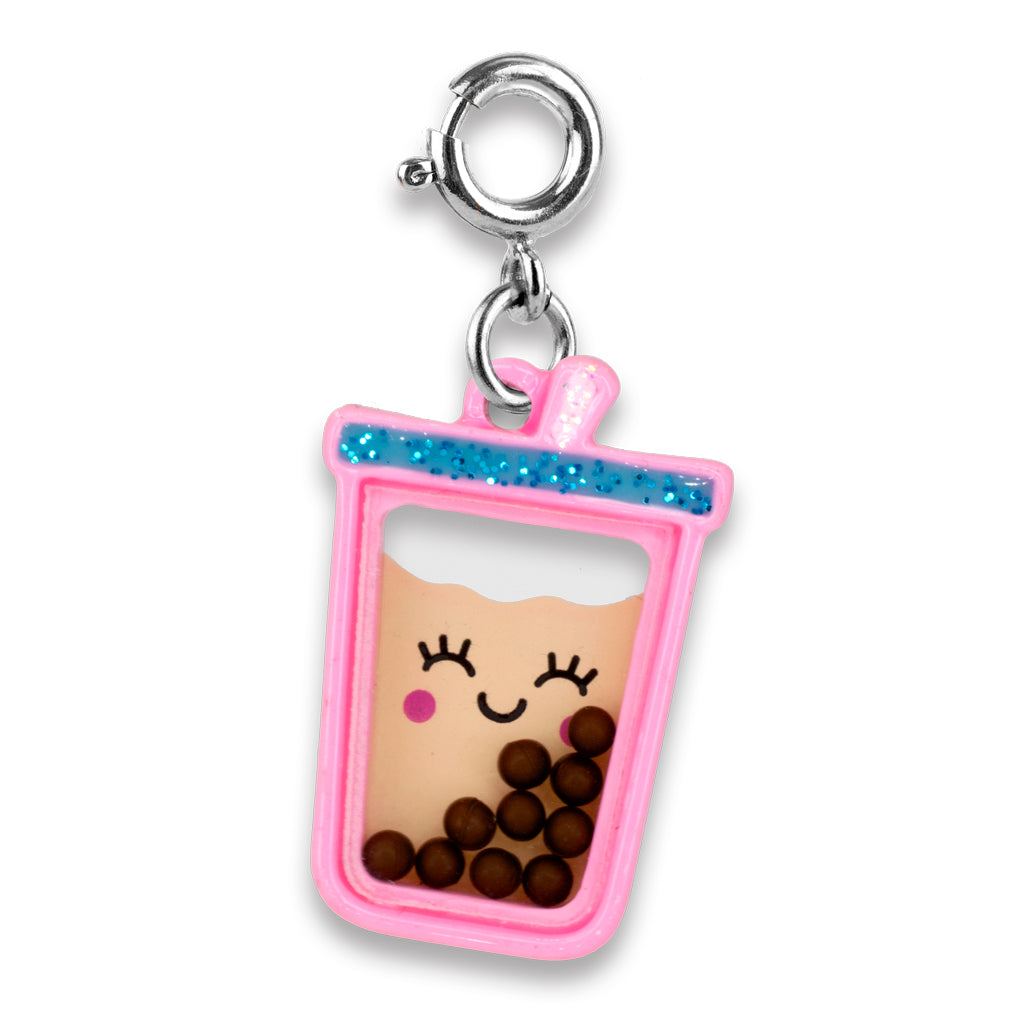 Charm with a design of a bubble tea cup on a white background
