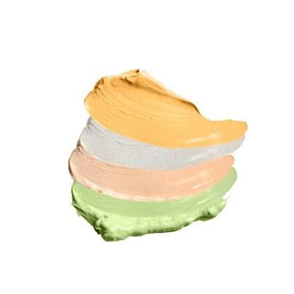 Stack of colorful cream swatches on a white background