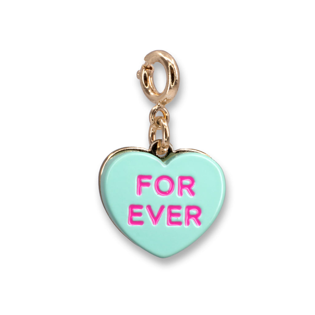 Heart-shaped charm with 'FOR EVER' text on a white background