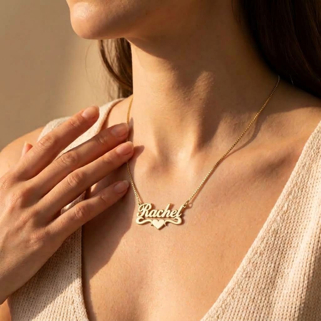 Tiny Heart In Center Single Name Necklace
