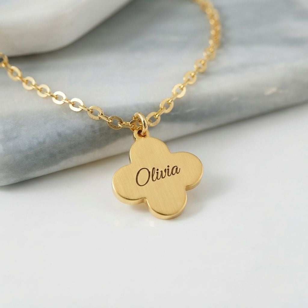 Clover Engraved Name Necklace