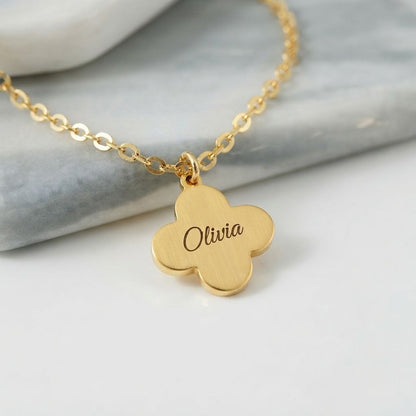 Clover Engraved Name Necklace