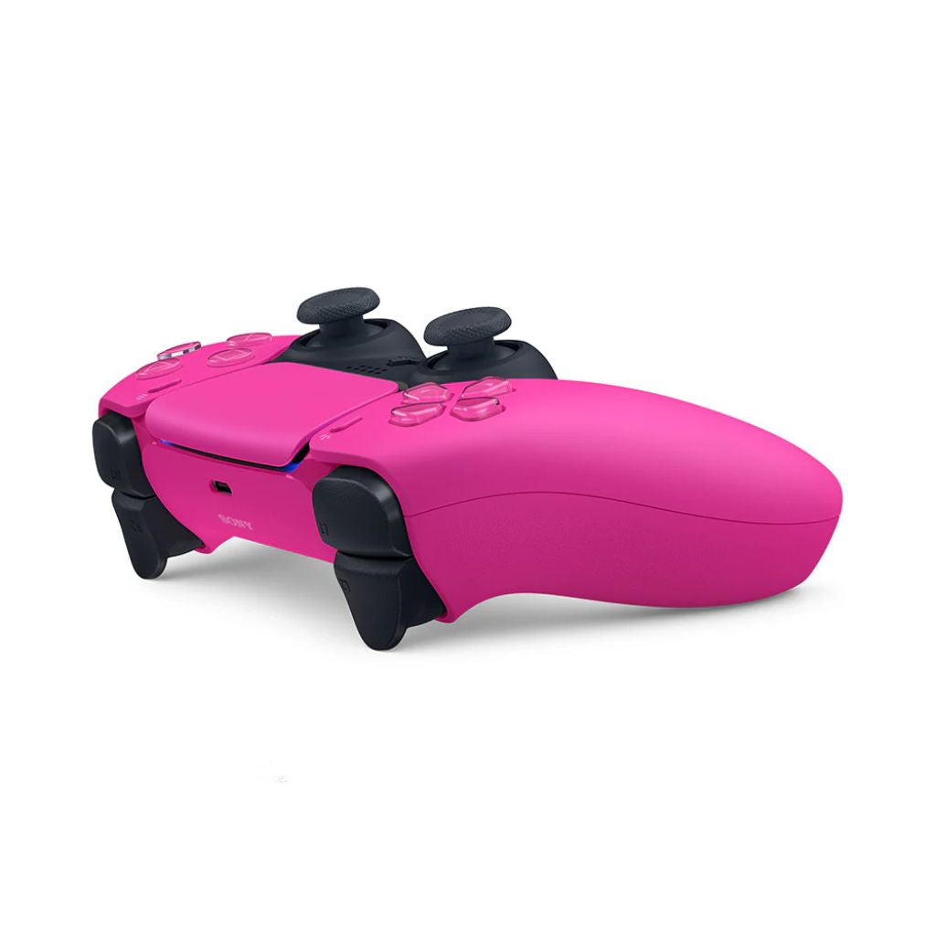 Pink gaming controller with black accents on a white background