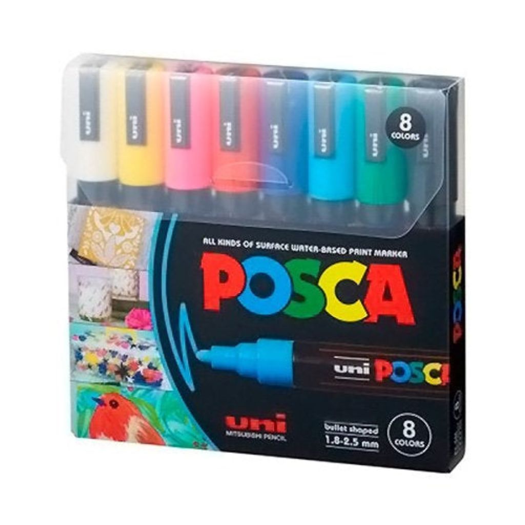Pack of Posca markers with colorful caps on a white background