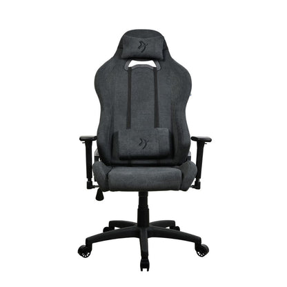 Gray gaming chair with headrest on a white background