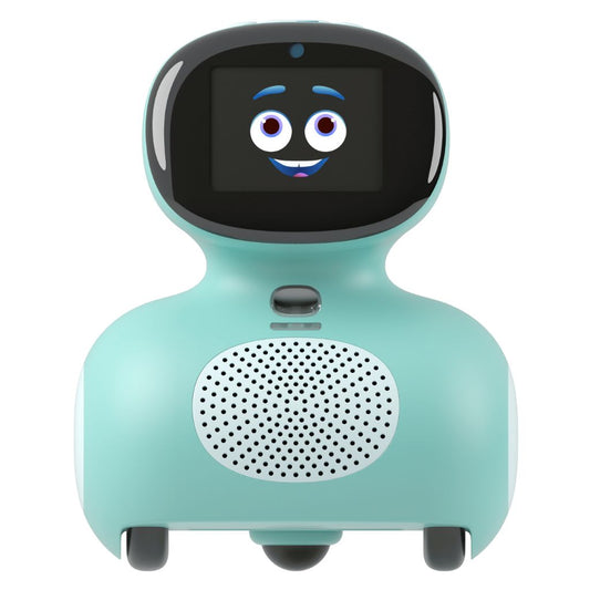 Toy robot with a smiling face on a white background