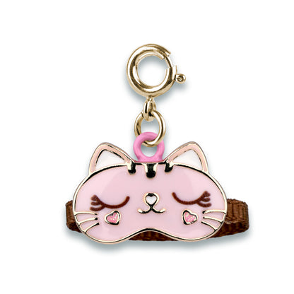 Pink cat-shaped charm with gold accents on a white background