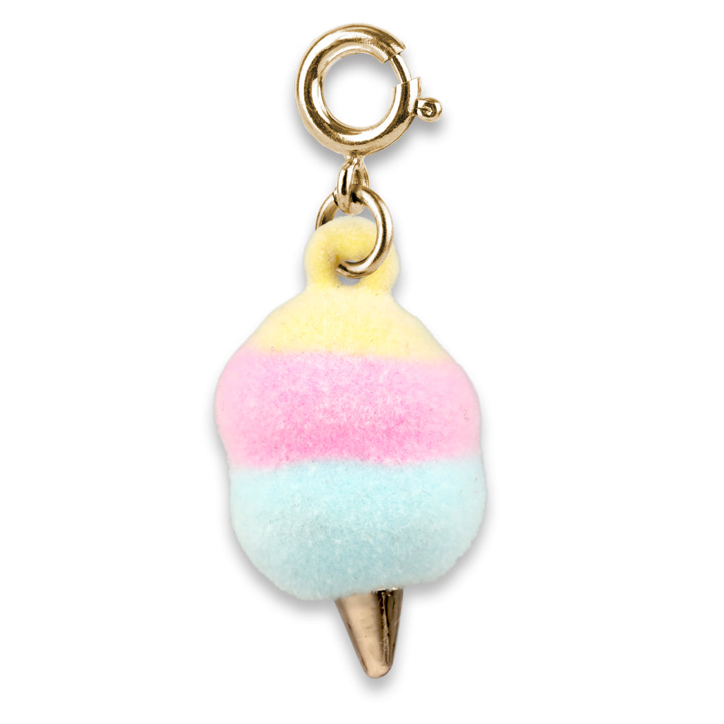 Pastel cotton candy charm with gold base on a white background