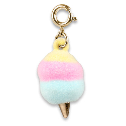 Pastel cotton candy charm with gold base on a white background
