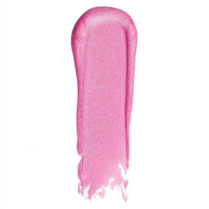 Pink lip balm swatch on a white background