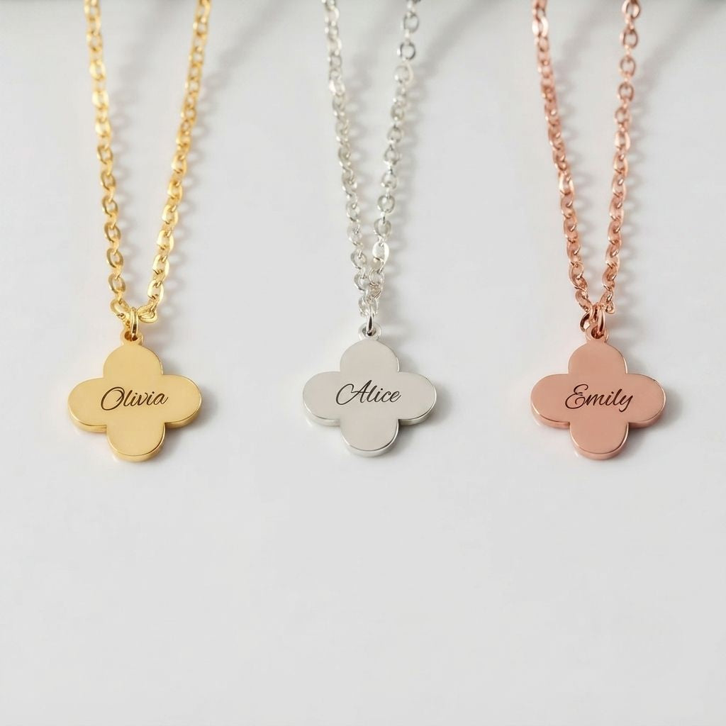 Clover Engraved Name Necklace