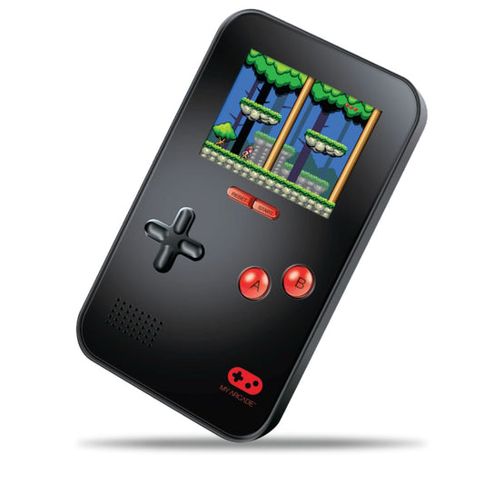 Black handheld gaming console with classic design on a white background