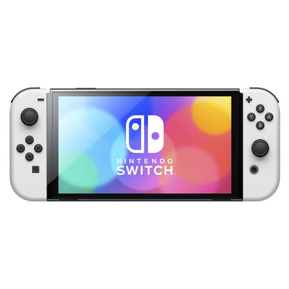 Nintendo Switch console with colorful display on a white background
