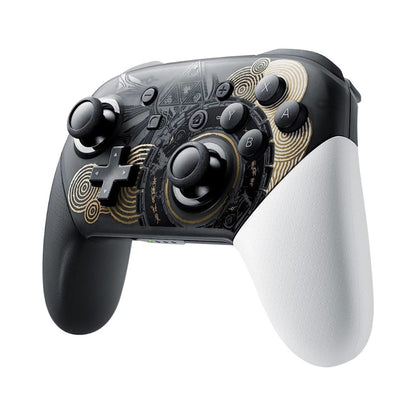 Gaming controller with black and white design on a white background