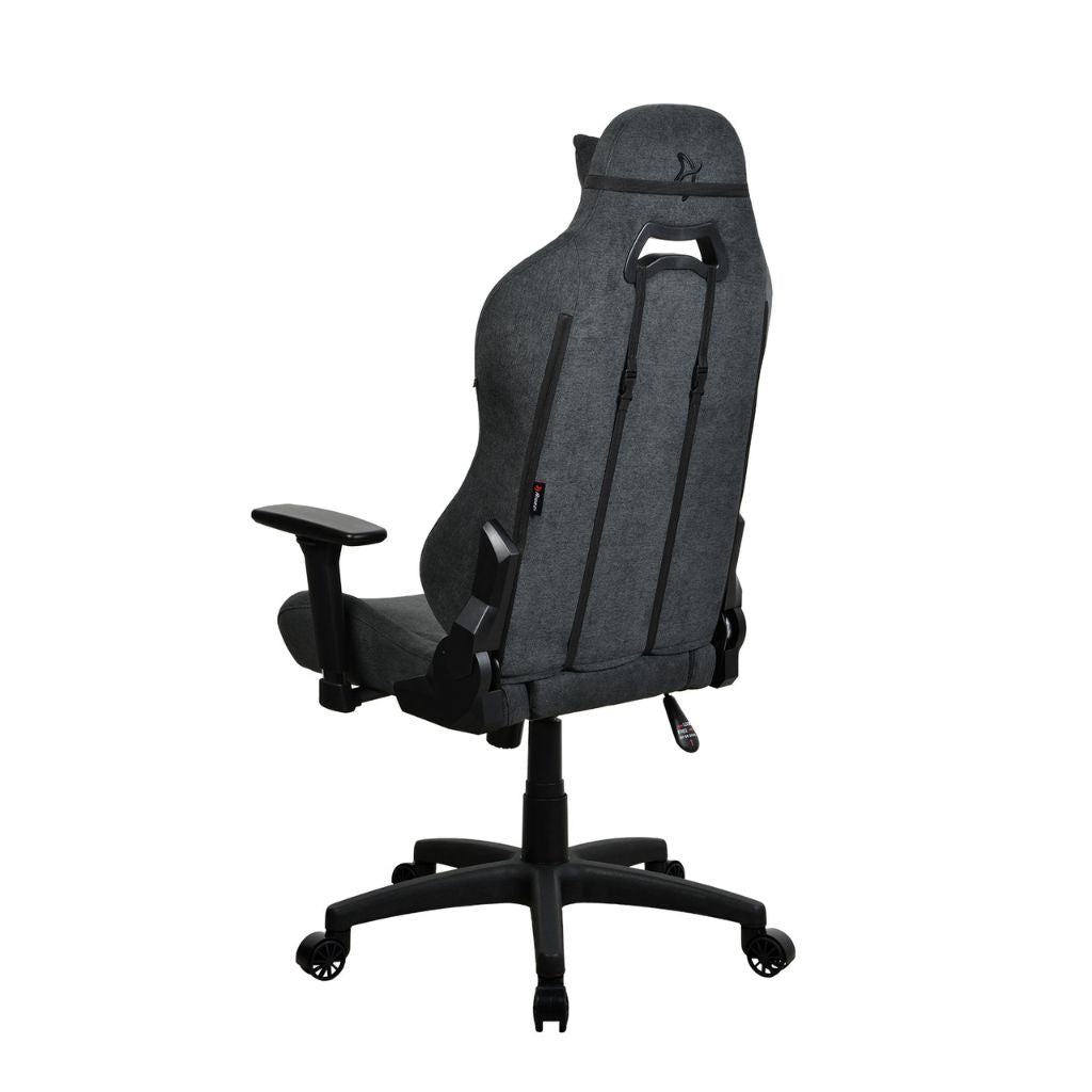 Black office chair with adjustable armrests on a white background
