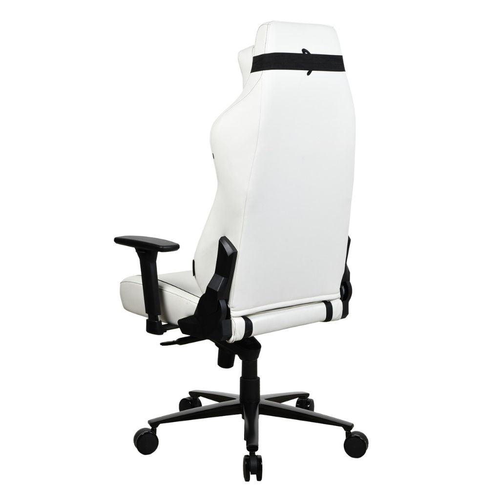 White office chair with black accents on a white background