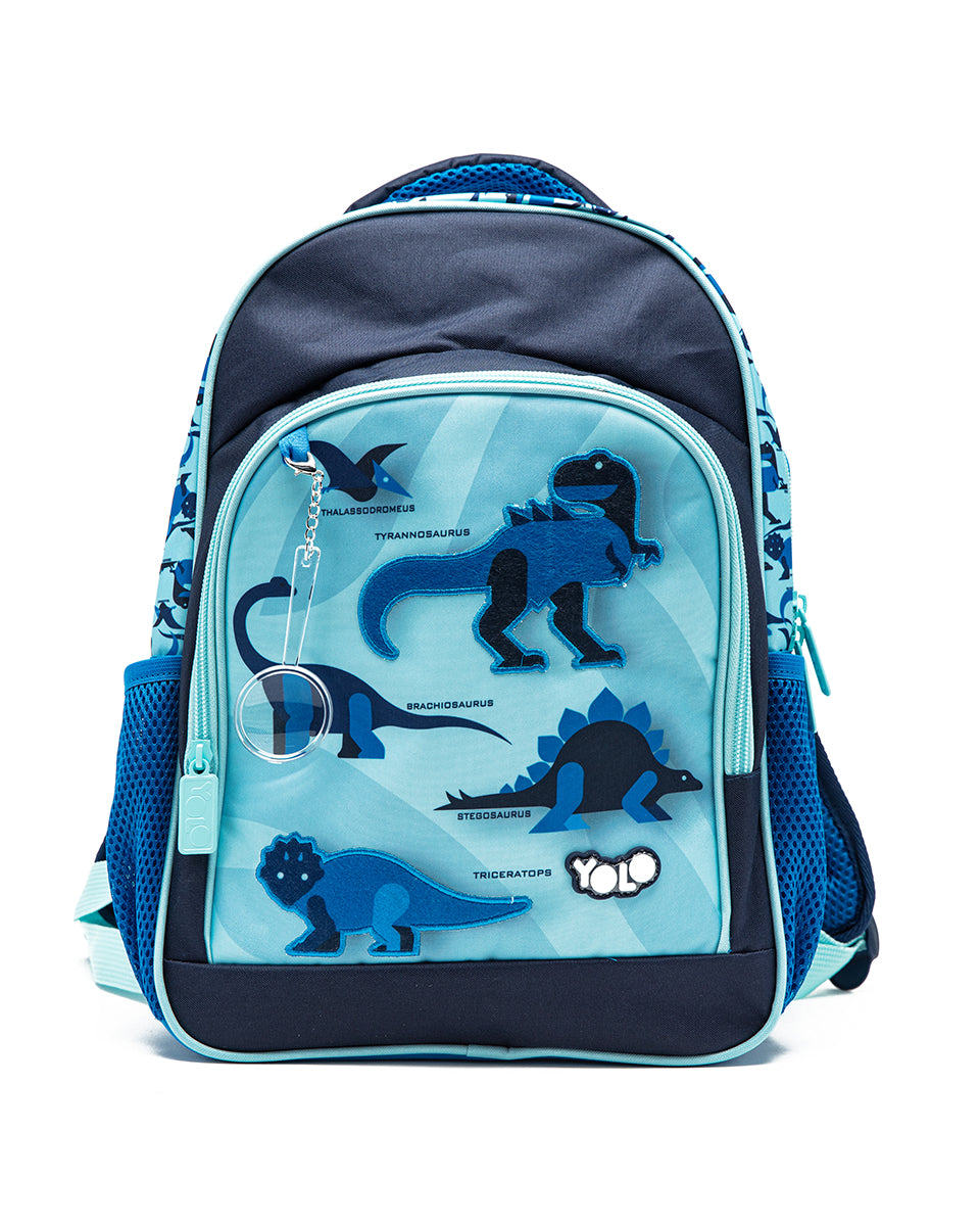Backpack with dinosaur design on a white background