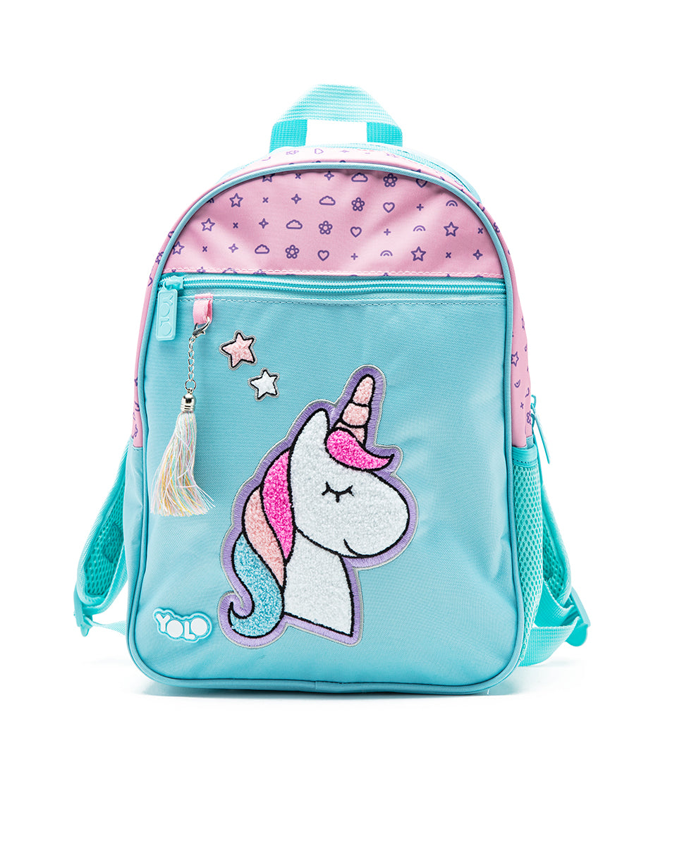 Backpack with unicorn design on a white background