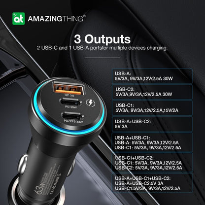 At Flexi Power Max Pd 63W 3 Port Car Charger