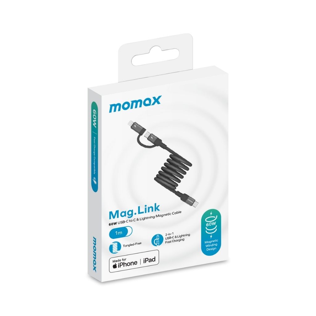 Momax Mag Link 60W USB-C To C & Lightning Magnetic Cable 1M