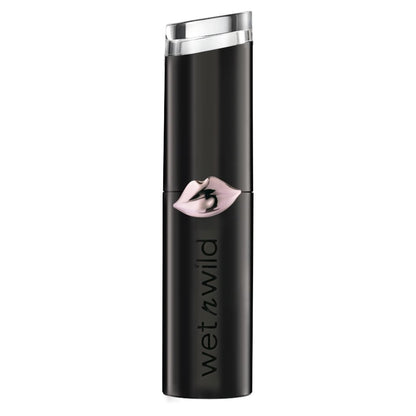 Black lipstick with silver cap and 'wet n wild' branding on a white background