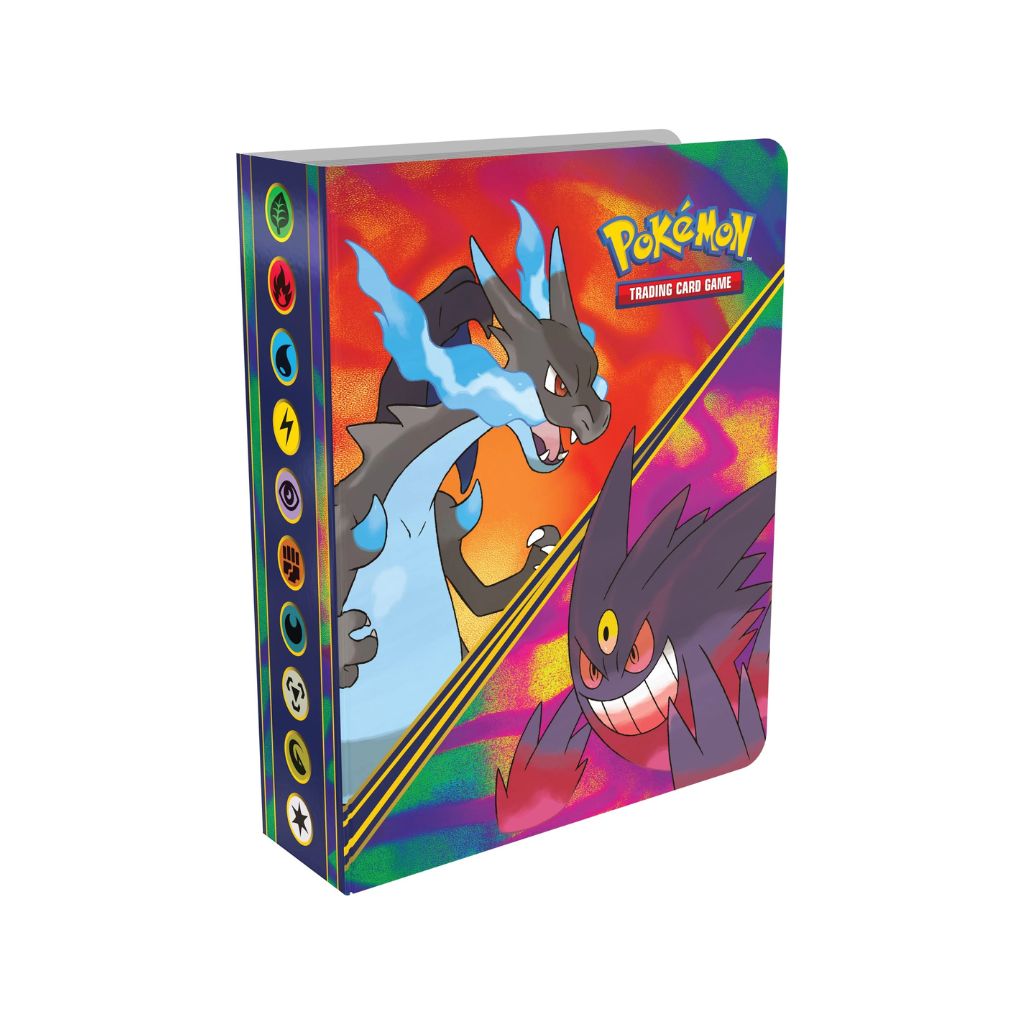 Pokémon trading card game binder with colorful design on a white background
