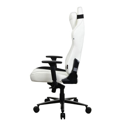 White office chair with black accents on a white background