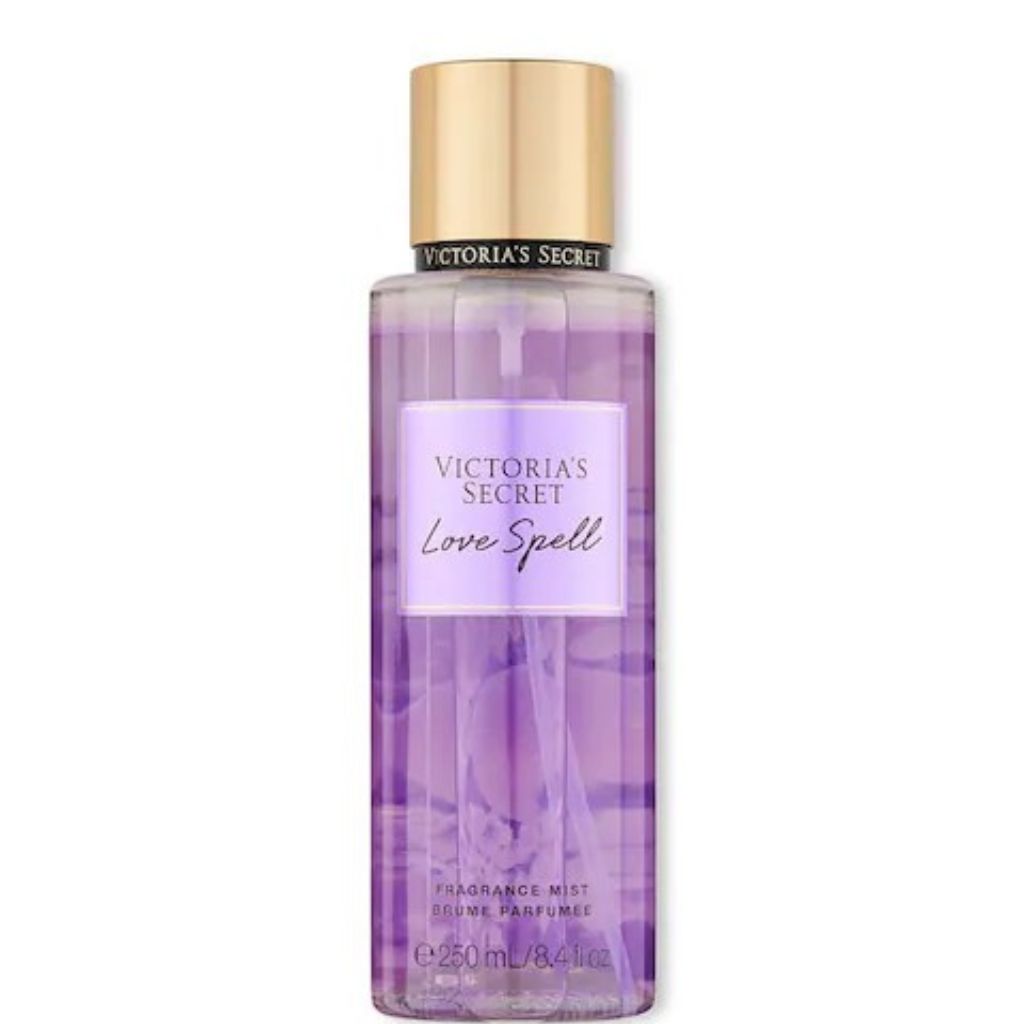 Victoria's Secret Love Spell fragrance mist bottle on a white background