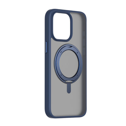 Phone case with a blue accent and magnetic ring on a white background
