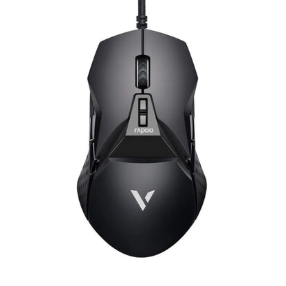 Black gaming mouse with visible brand logo on a white background