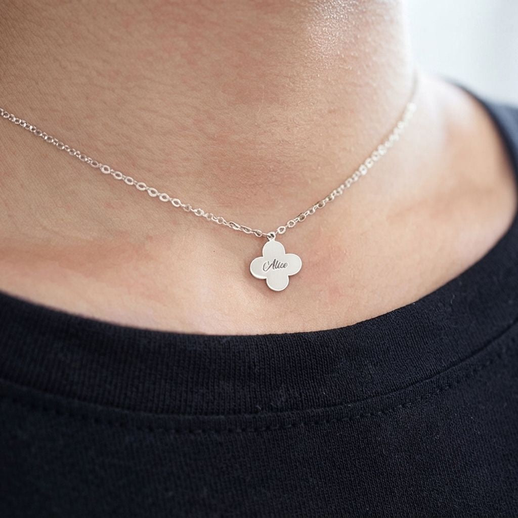 Clover Engraved Name Necklace