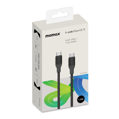 Momax 1-Link Flow CC X USB-C cable packaging on a white background