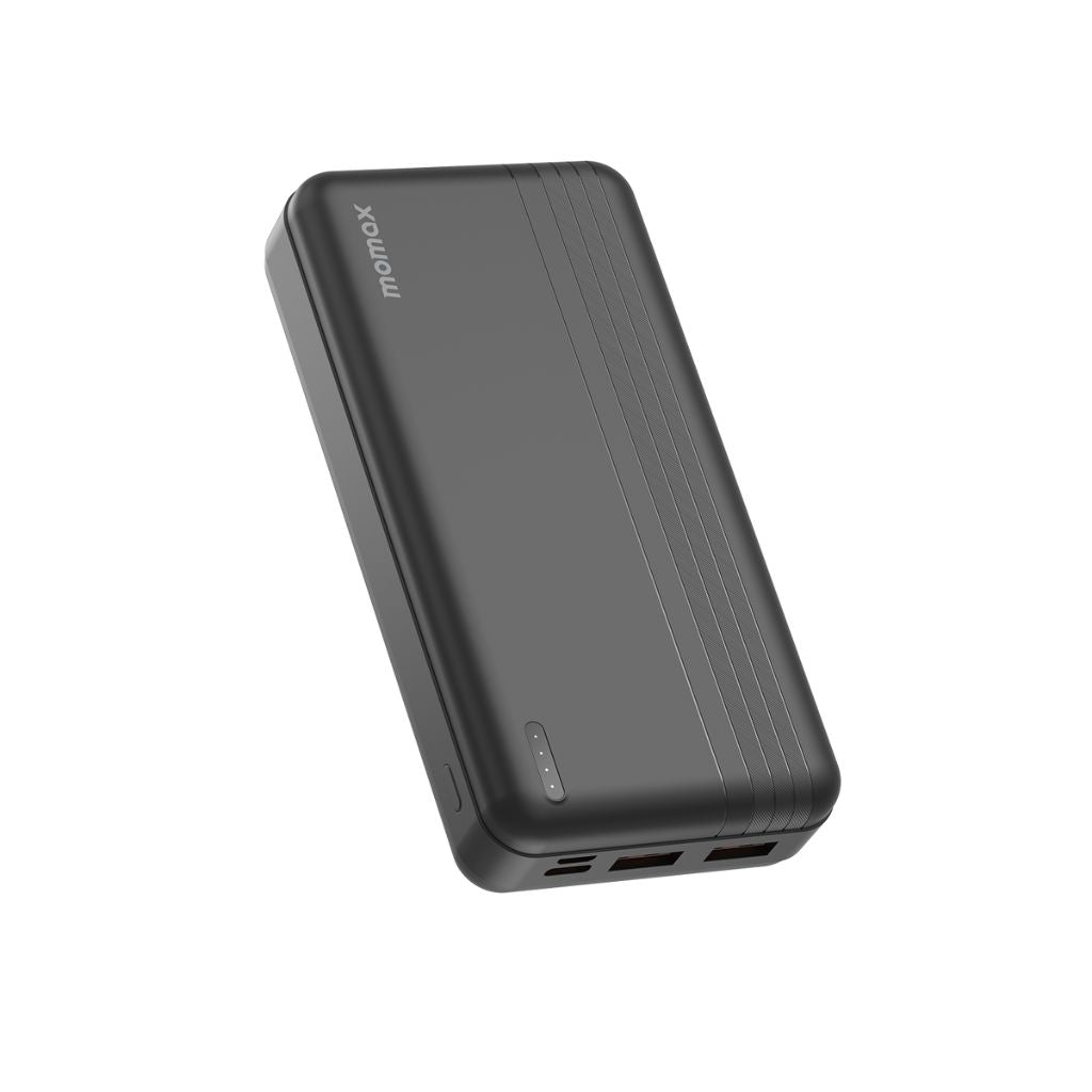 Black power bank with Mophie branding on a white background