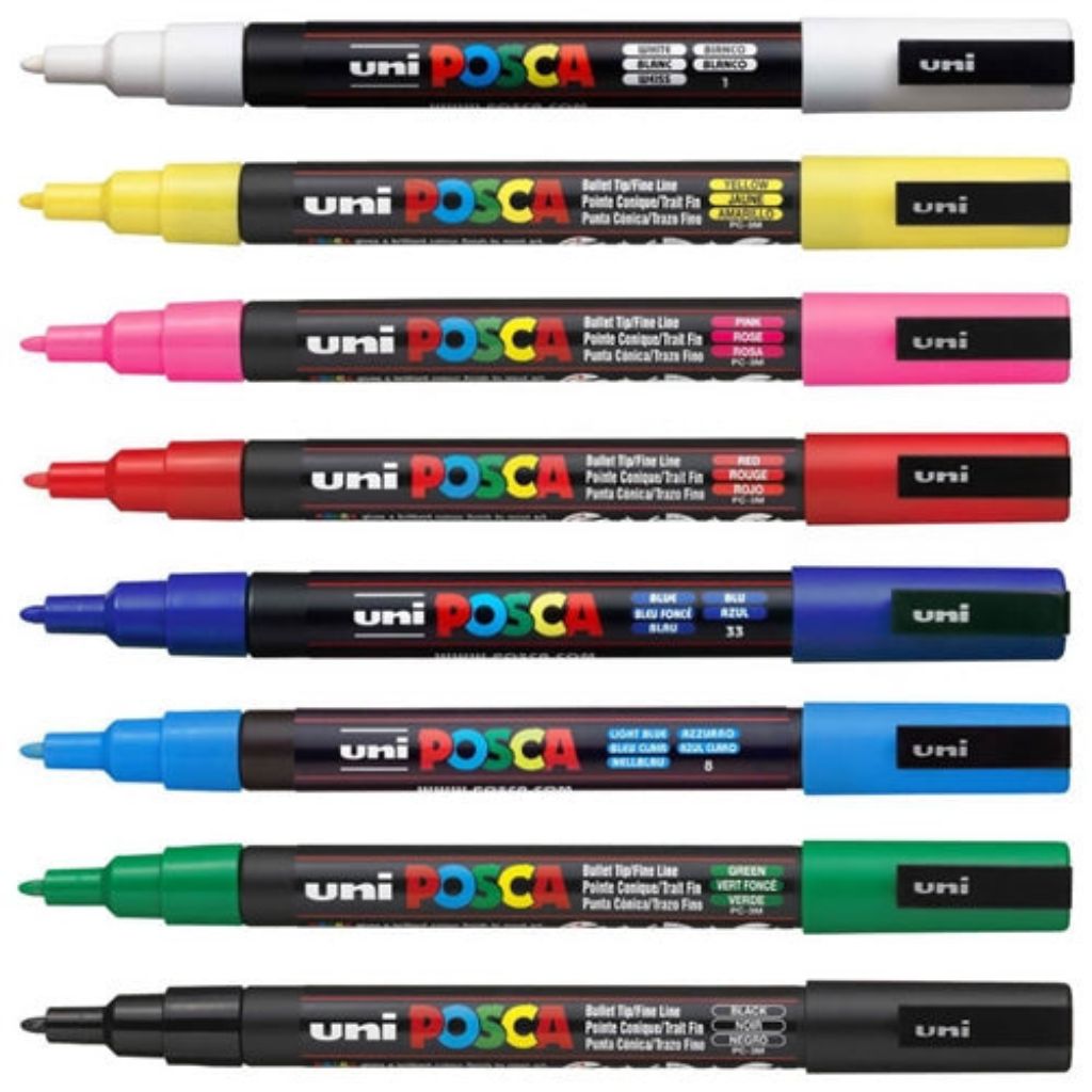 Pack of Posca paint markers with colorful caps on a white background