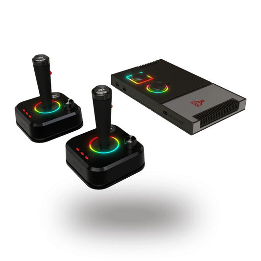 Gaming console with two joysticks on a white background